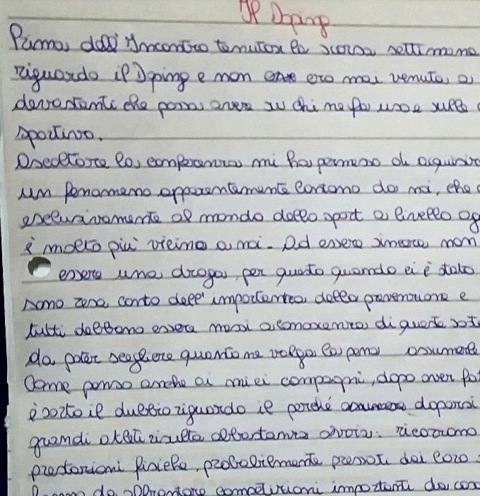 Tema realizzato da un'alunna del 
